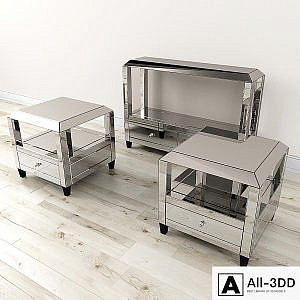 Montreal Mirrored Console Table and Table w / Drawer