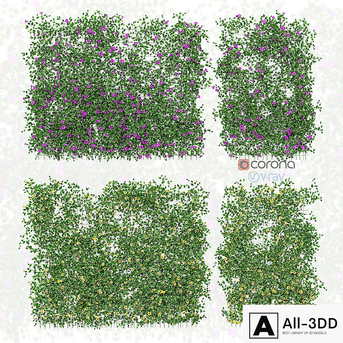 Wall of flowers on the grid modern interior 3D model Wall of flowers on the grid