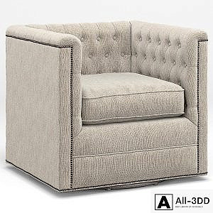 Thatcher Modern Classic Tufted Ivory Linen Swivel Armchair