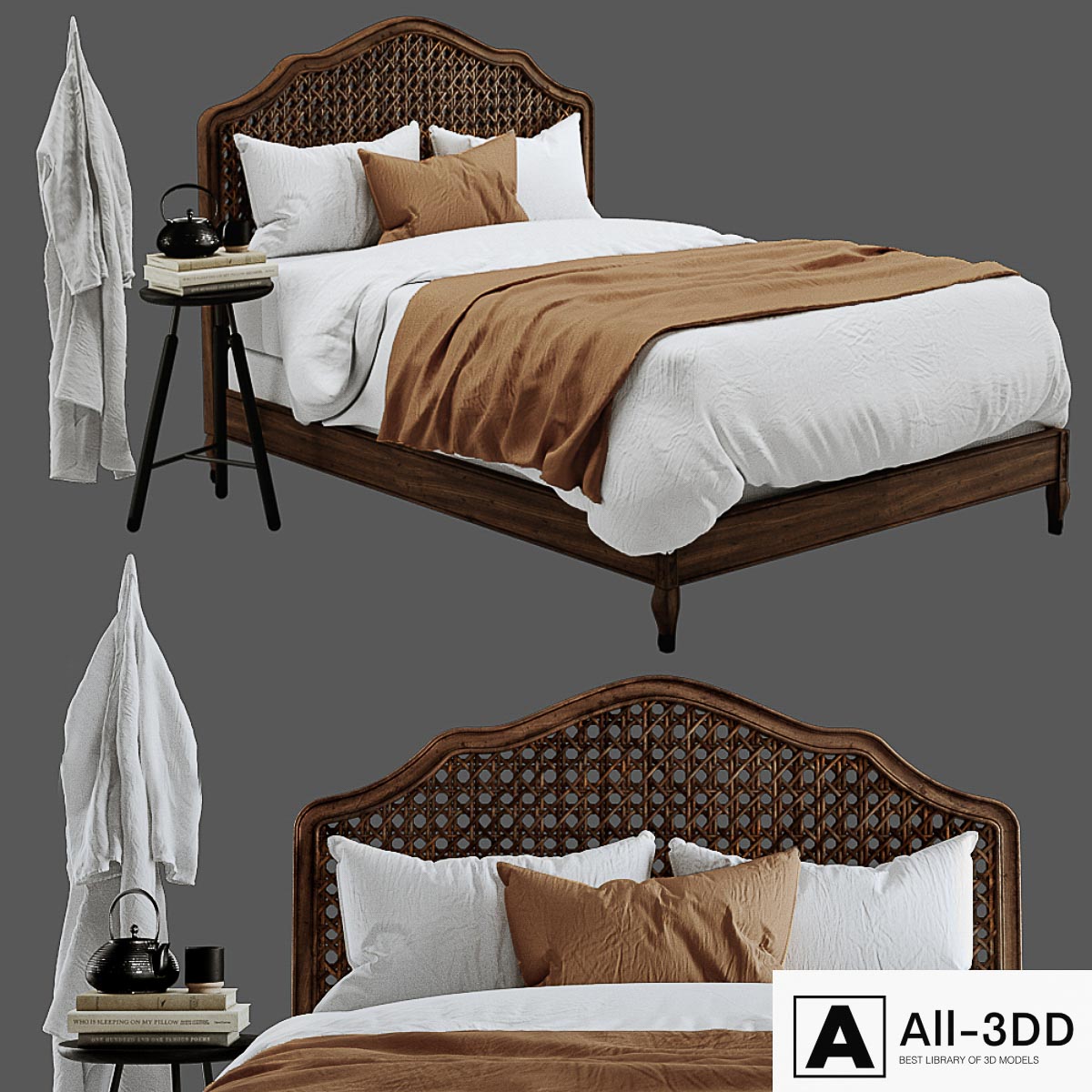 RH Lorraine Caned Bed modern interior 3D model RH Lorraine Caned Bed