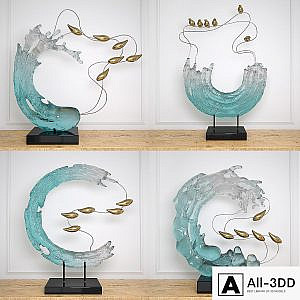 Abstract RESIN sculpture with birds glass material