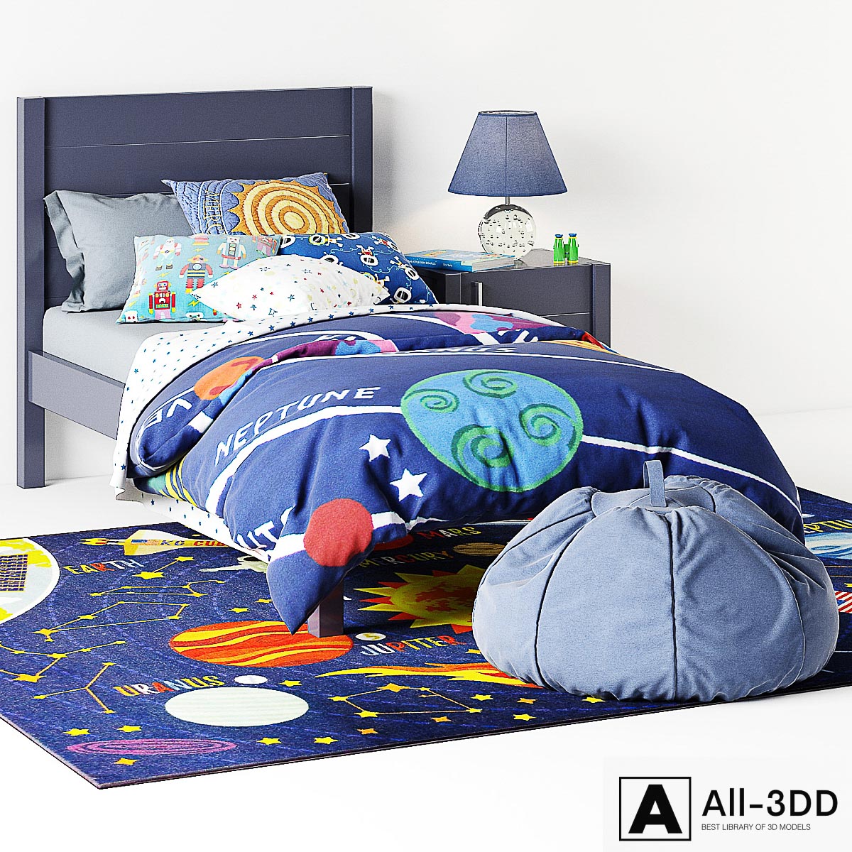 bed Uptown Navy Blue Bed from Crate & Barrel curbstone Kids Uptown Navy Blue Nightstand modern interior 3D model bed Uptown Navy Blue Bed from Crate & Barrel curbstone Kids Uptown Navy Blue Nightstand