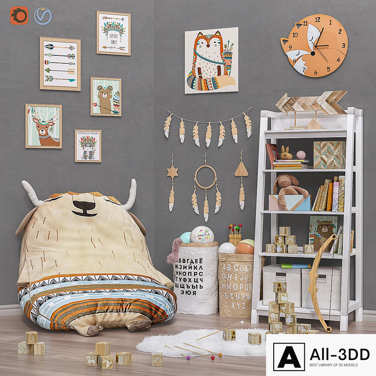 Toys and furniture (2 options) set 29 modern interior 3D model Toys and furniture (2 options) set 29