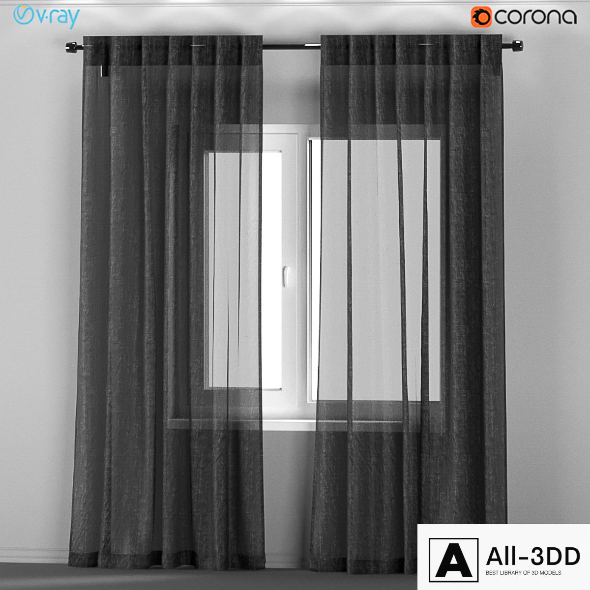 IKEA AINA - dark gray transparent curtains from flax. modern interior 3D model IKEA AINA - dark gray transparent curtains from flax.