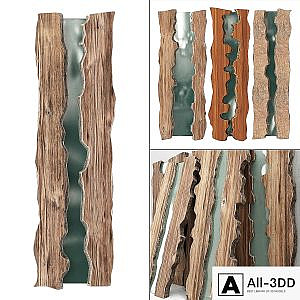 Wooden slabs with glass