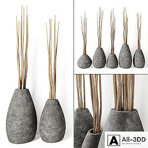 Decor from branches in concrete vases