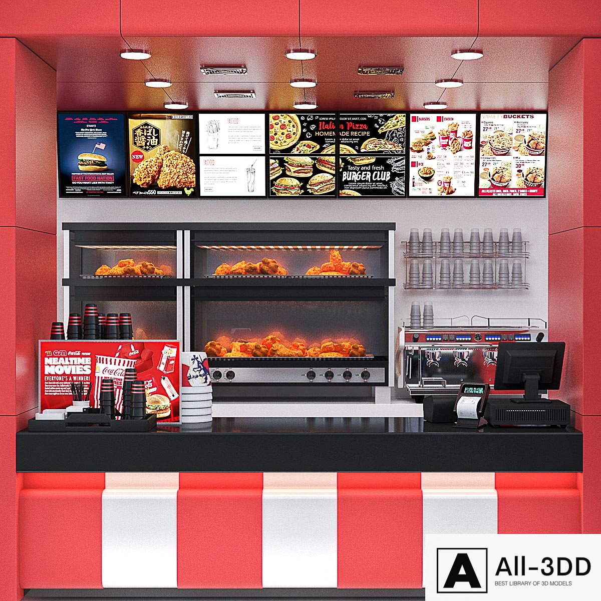 JC Fastfood and Coffee Kiosk 4 modern interior 3D model JC Fastfood and Coffee Kiosk 4