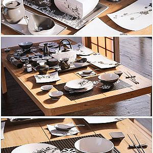 A set of dishes in the Japanese style. / Japanese-style tableware.