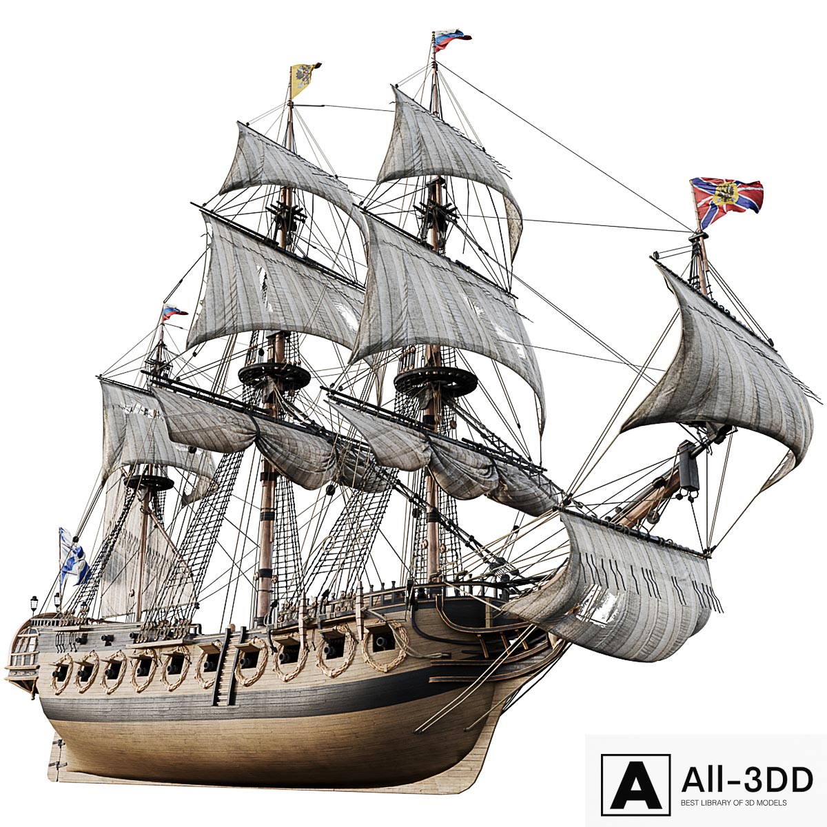 Sailing frigate Oliphant 1705 modern interior 3D model Sailing frigate Oliphant 1705