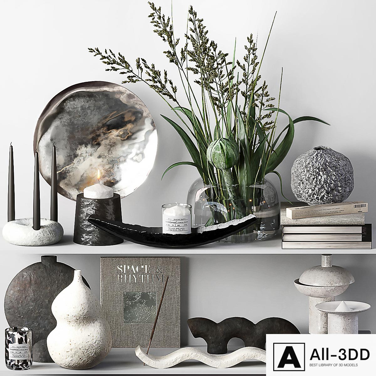Decorative set 014 with Ceramic and bouquet modern interior 3D model Decorative set 014 with Ceramic and bouquet