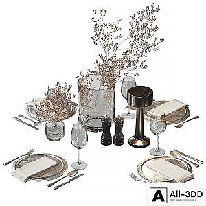 Serving set with dried flowers