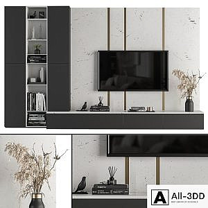 TV Wall White and Stone - Set 27