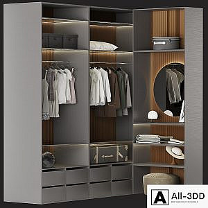 Brown Wardrobe Walk-in Closet Black Glass Door Simple and Luxury