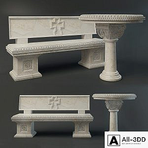 Benches and marble table