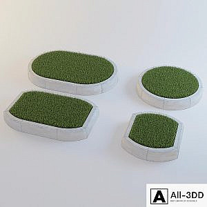 Set of flower beds with grass