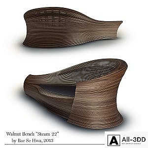 Walnut Bench "Steam 22" by Bae Se Hwa
