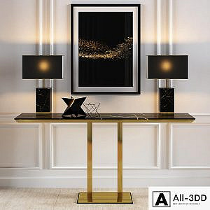 Console in gold and black marble finishes
