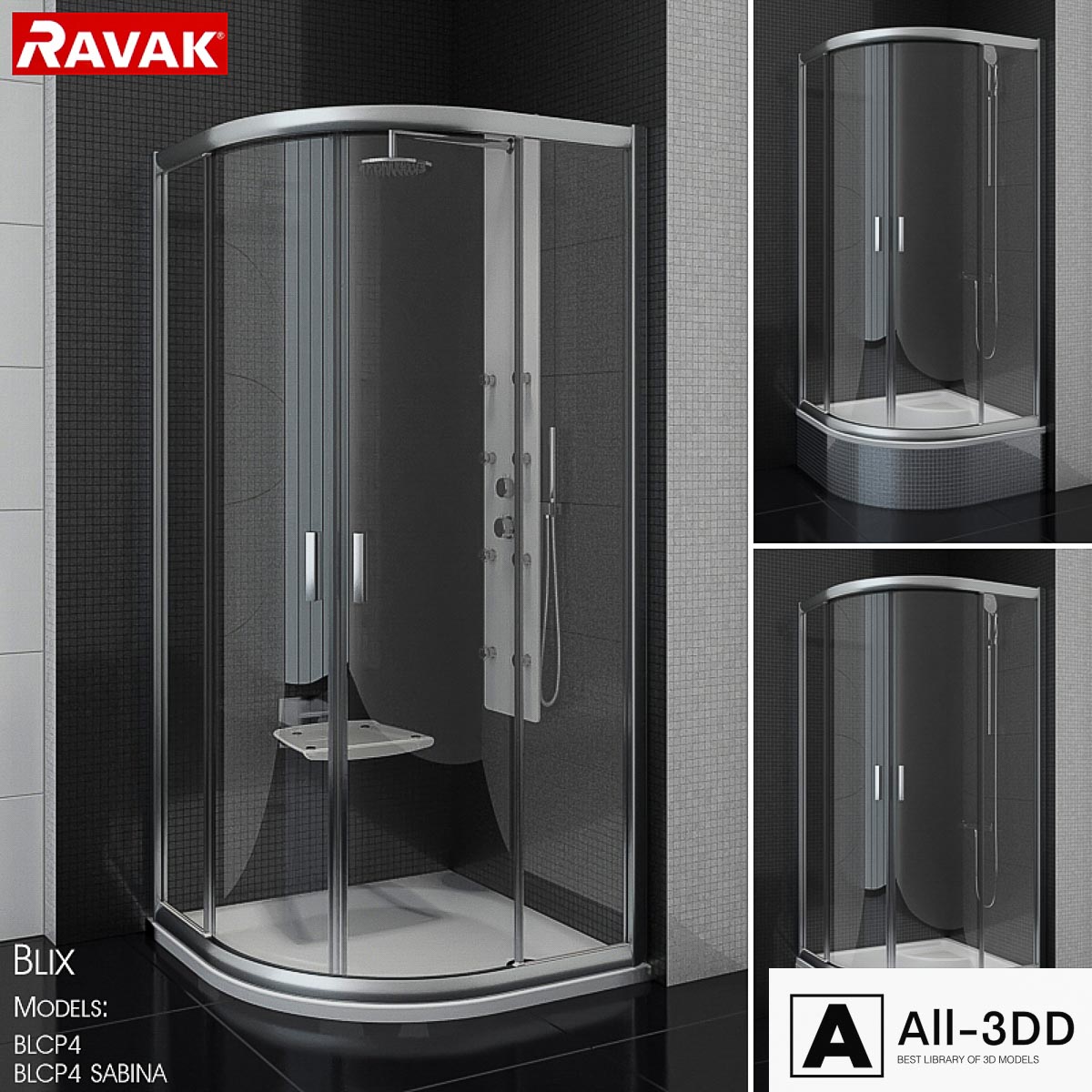 Semi-circular shower cabins Ravak BLIX modern interior 3D model Semi-circular shower cabins Ravak BLIX