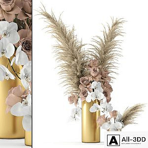 Pale roses and Co in brass vases
