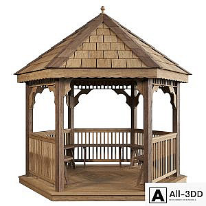 The gazebo is hexagonal
