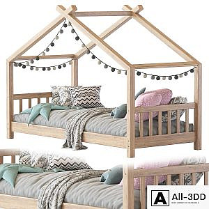 Children bed wood house