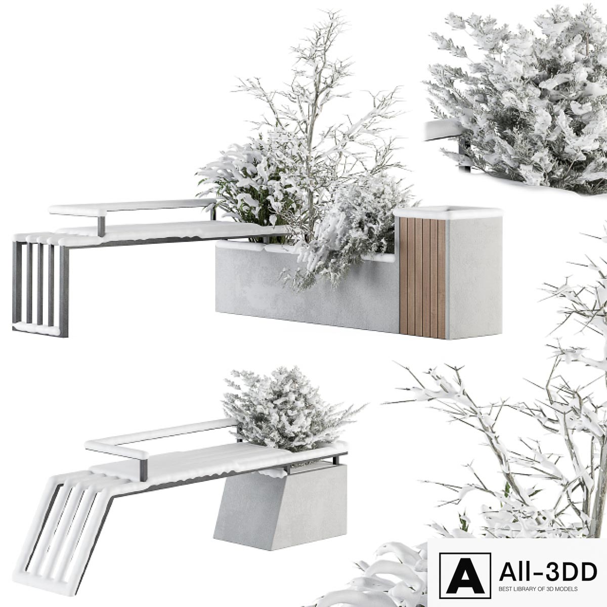 Urban Furniture snowy Bench with Plants- Set 33 modern interior 3D model Urban Furniture snowy Bench with Plants- Set 33