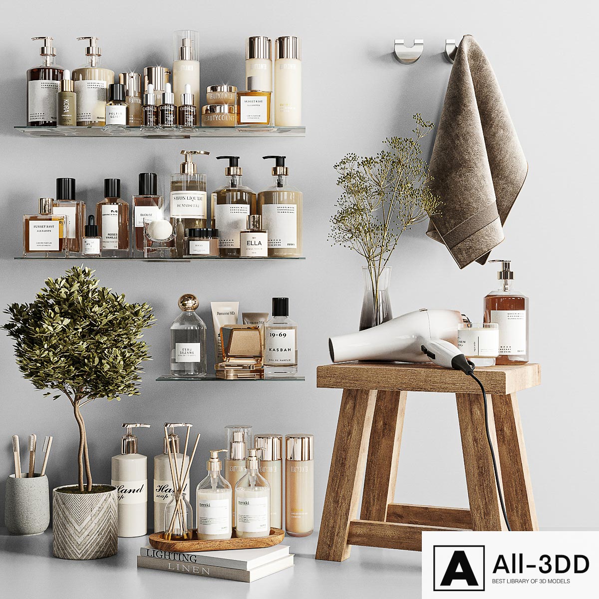 bathroom accessories 43 modern interior 3D model bathroom accessories 43