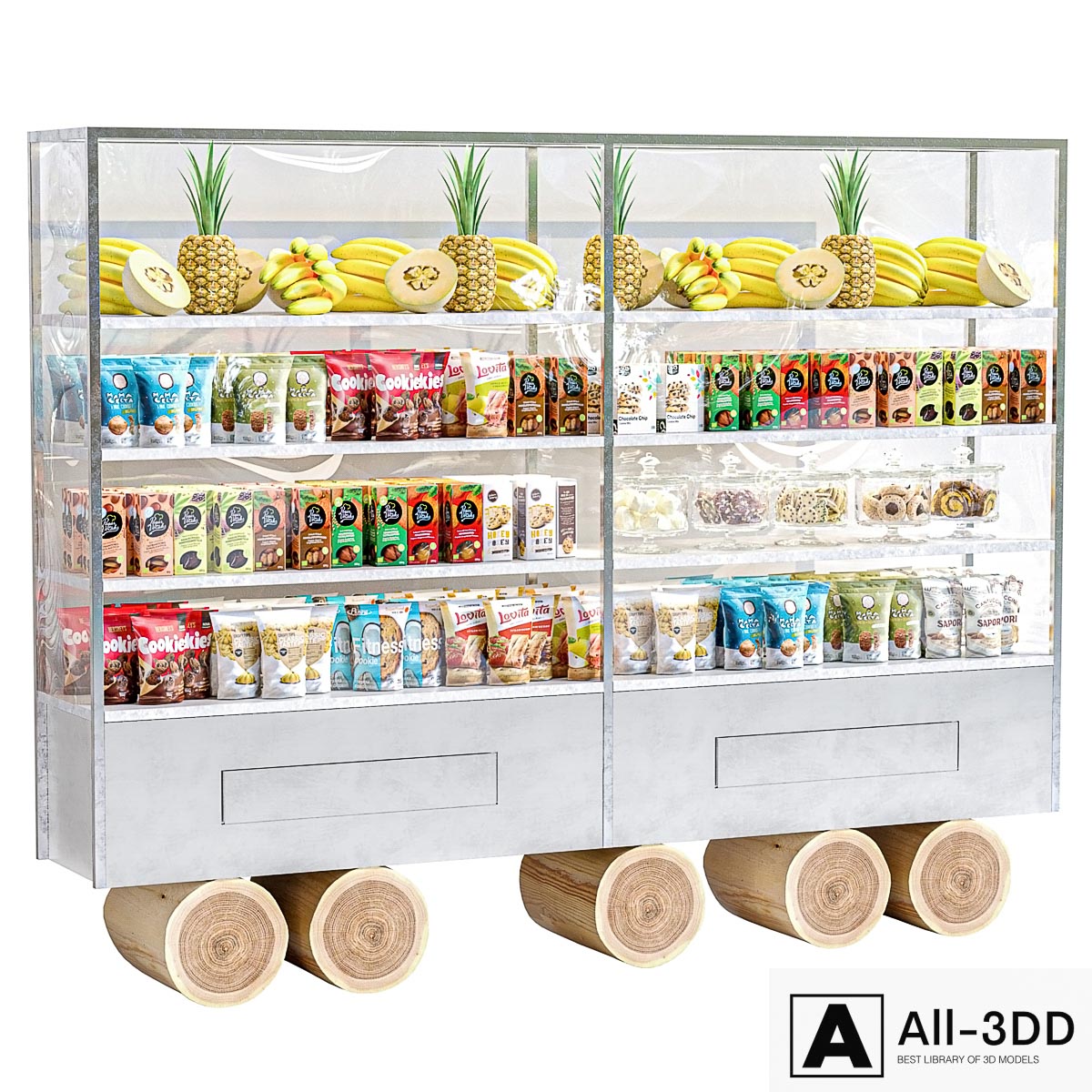 Showcase in a supermarket with food and drinks modern interior 3D model Showcase in a supermarket with food and drinks