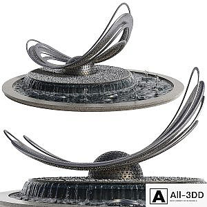 Pond with metal sculpture