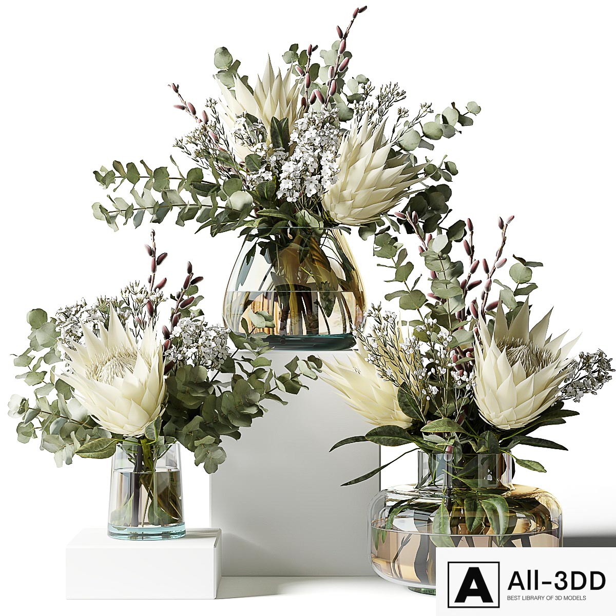 Bouquet with proteas and eucalyptus modern interior 3D model Bouquet with proteas and eucalyptus