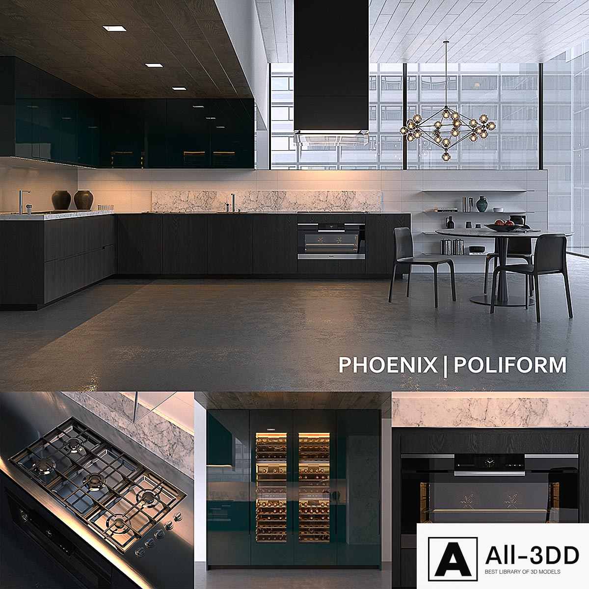 Kitchen Poliform Varenna Phoenix 3 (vray, corona) modern interior 3D model Kitchen Poliform Varenna Phoenix 3 (vray, corona)