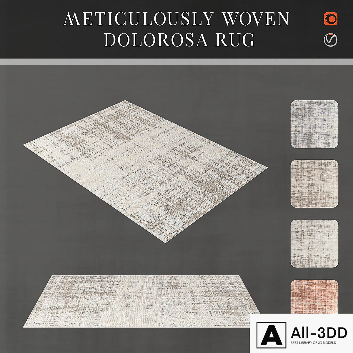 Meticulously Woven Dolorosa Rug | light grey, ash grey, aqua blue, rust modern interior 3D model Meticulously Woven Dolorosa Rug | light grey, ash grey, aqua blue, rust