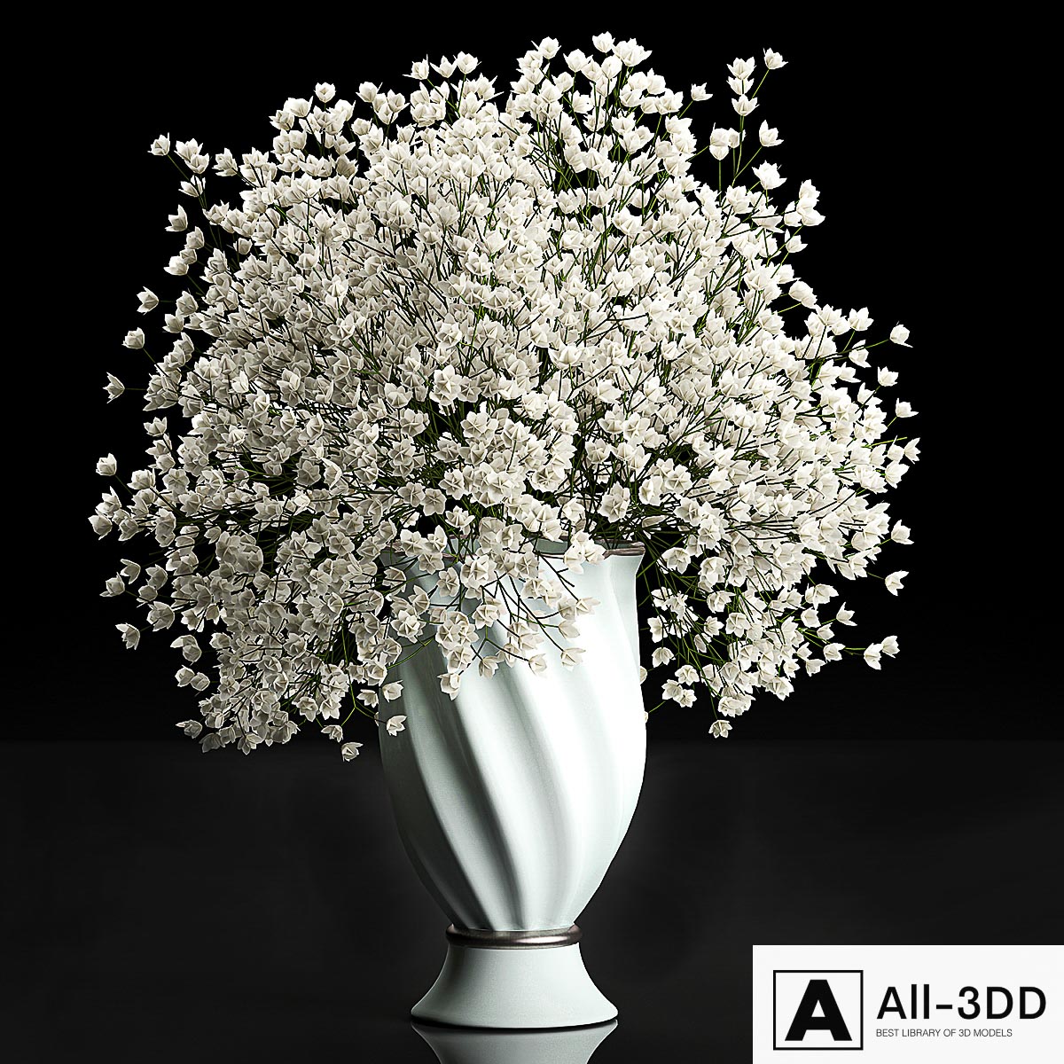 A beautiful lush little white bouquet in a classic vase with Gypsophila, Gibsolyubka, Kachim. Set 107. modern interior 3D model A beautiful lush little white bouquet in a classic vase with Gypsophila, Gibsolyubka, Kachim. Set 107.