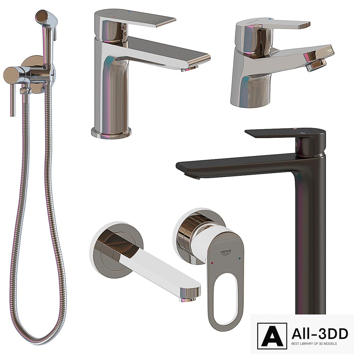 Clever & Grohe faucet set modern interior 3D model Clever & Grohe faucet set