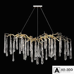 John-Richard Brass and Glass Teardrop Nine-Light Chandelier