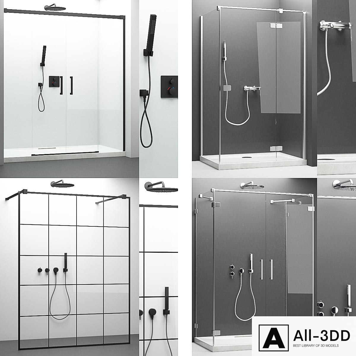 Radaway shower set + Grohe appliances modern interior 3D model Radaway shower set + Grohe appliances