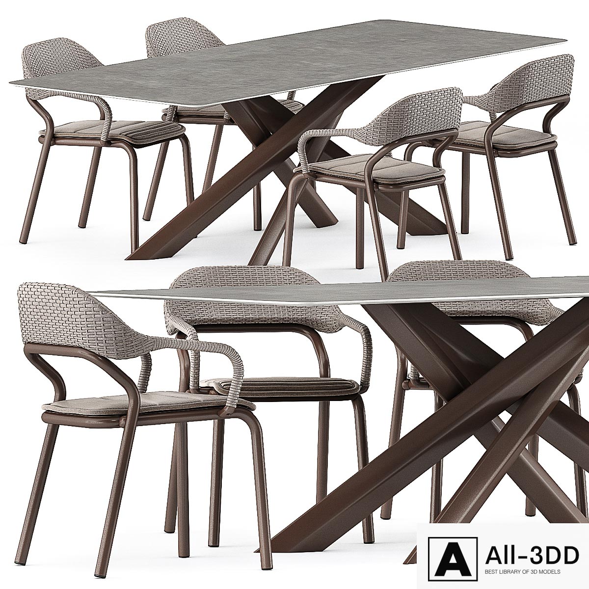 NOSS Armchair and SYSTEM STAR tavolo table by varaschin modern interior 3D model NOSS Armchair and SYSTEM STAR tavolo table by varaschin