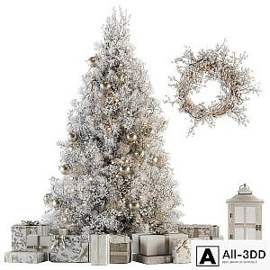 Christmas Decoration 14 - Christmas White and Gold Tree with Gift