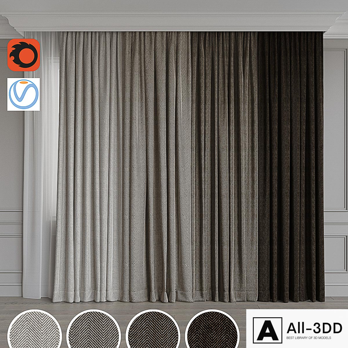 Set of curtains 90 modern interior 3D model Set of curtains 90