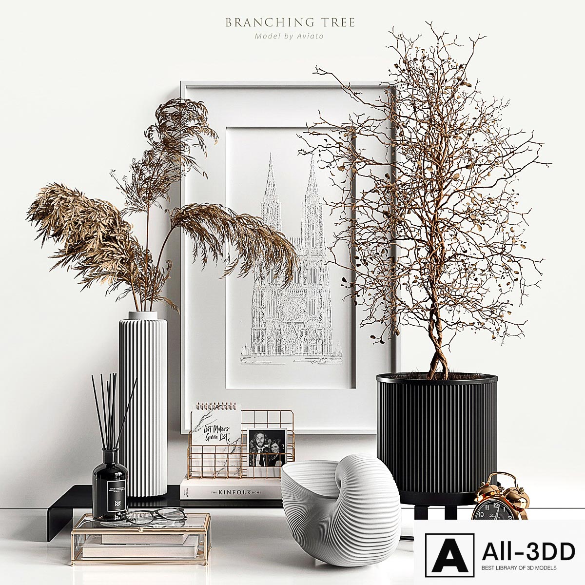 Branching tree and reed modern interior 3D model Branching tree and reed