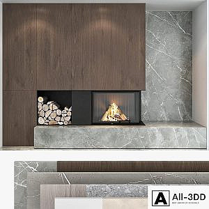 Decorative wall with fireplace set 04