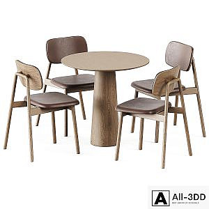 Table P.O.V. D80 by Ton and Wooden Klara Chair Upholstered by Moroso