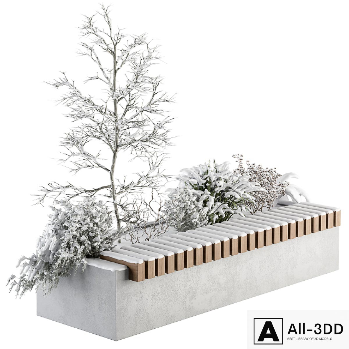 Urban Furniture snowy Bench with Plants- Set 32 modern interior 3D model Urban Furniture snowy Bench with Plants- Set 32