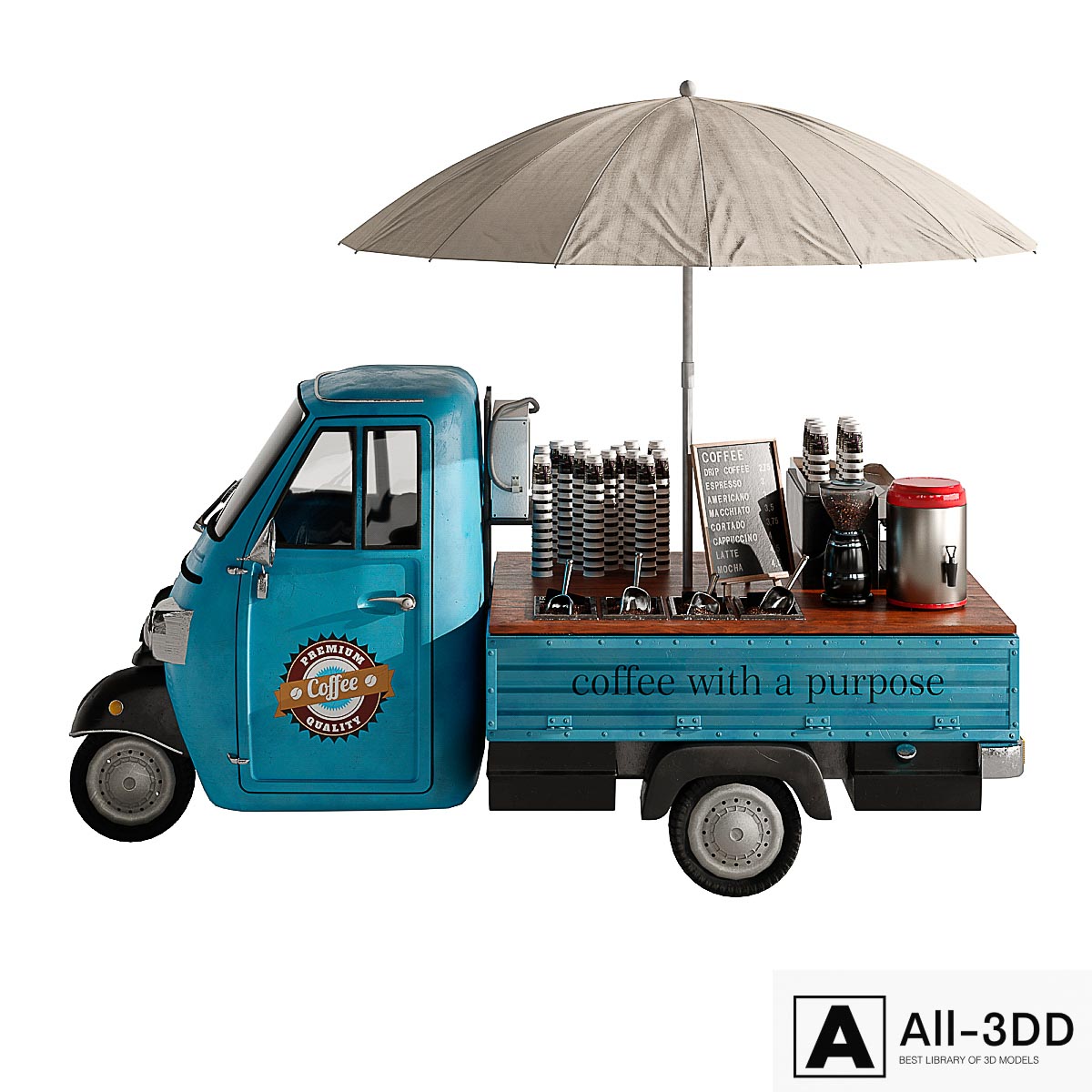 Foodtruck coffee blue set 7 modern interior 3D model Foodtruck coffee blue set 7