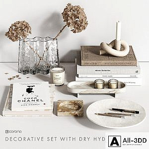Decorative Set with dry Hydrangea