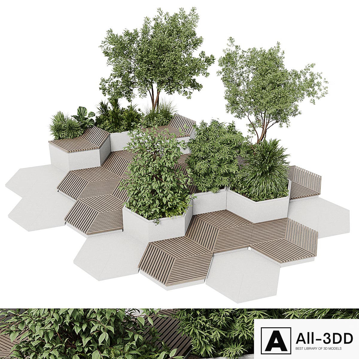 Urban Environment - Urban Furniture - Green Benches With tree 42 modern interior 3D model Urban Environment - Urban Furniture - Green Benches With tree 42