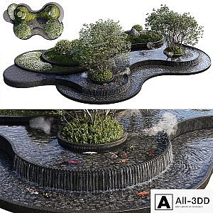 Landscaping Figure with Plants Waterfalls and Fish 1