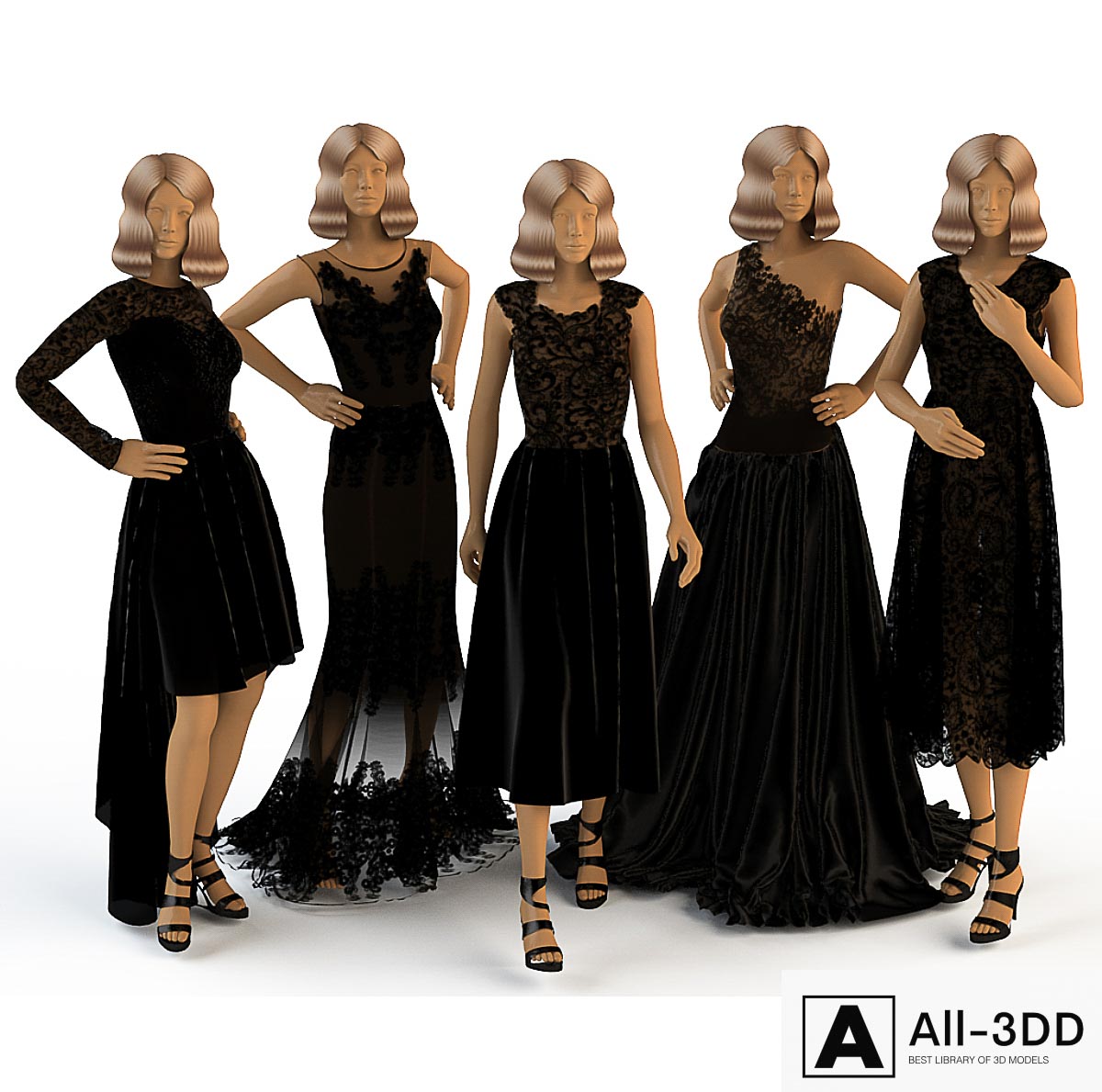 Women's evening dresses on mannequins modern interior 3D model Women's evening dresses on mannequins