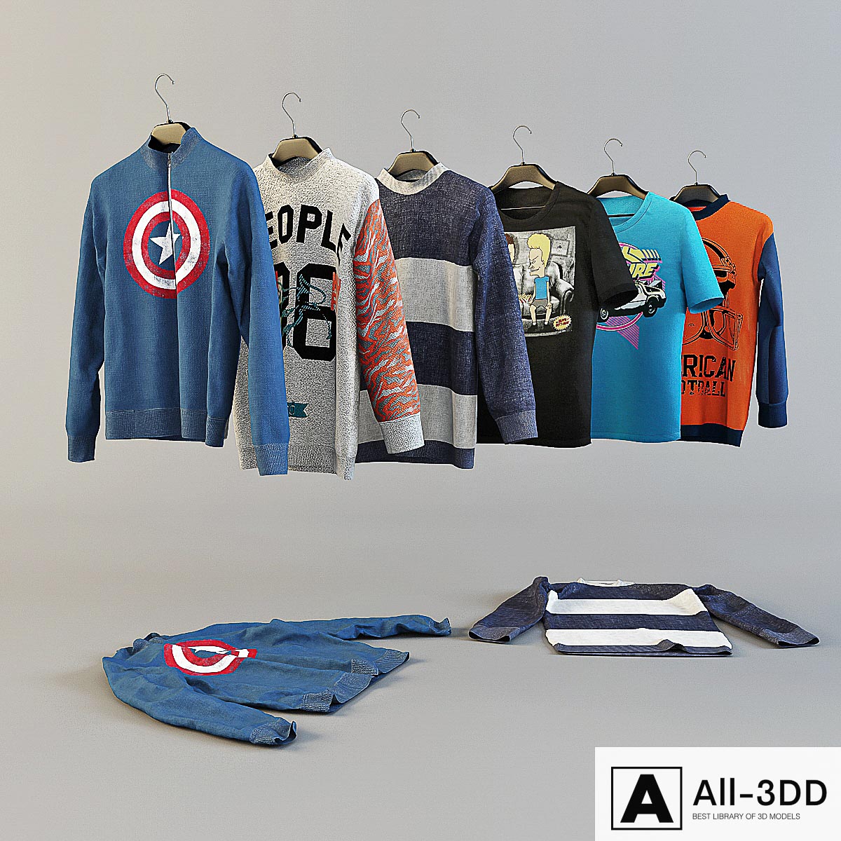 menswear collection on hangers modern interior 3D model menswear collection on hangers