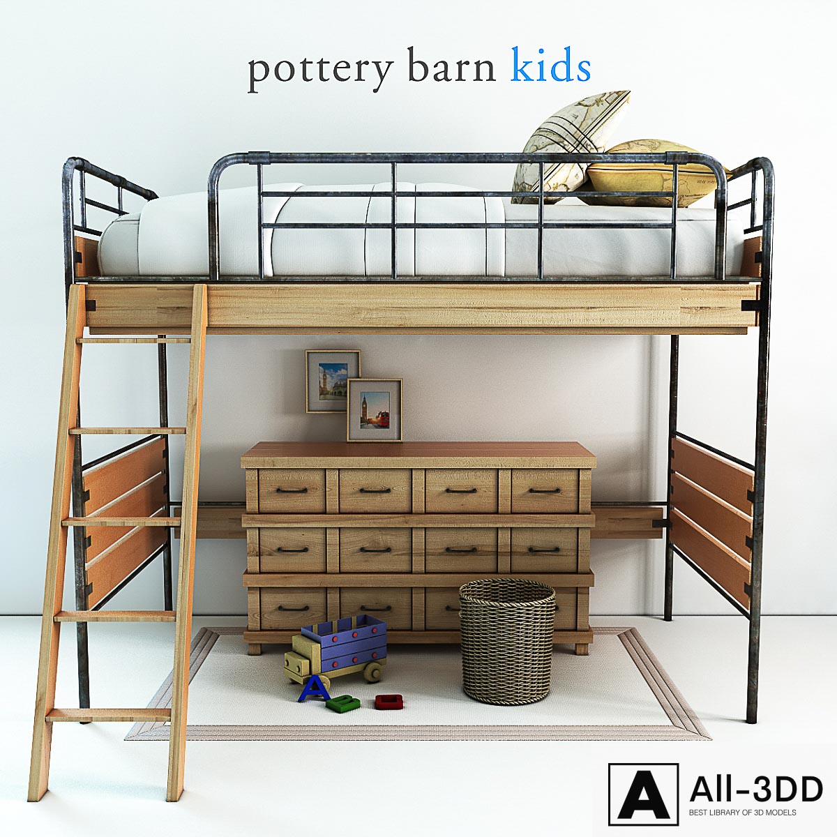 Pottery barn, Owen Twin Loft Bed - 1 modern interior 3D model Pottery barn, Owen Twin Loft Bed - 1